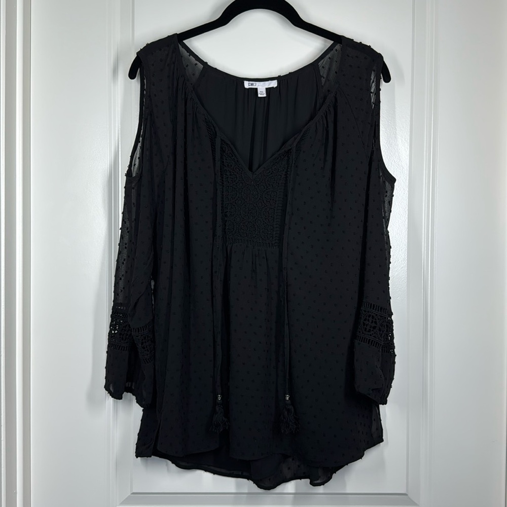 DR2 Black Open Shoulder Women's Blouse
